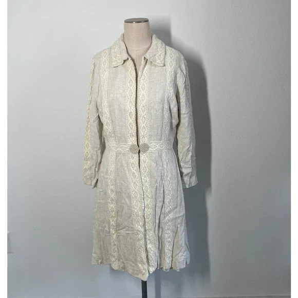 Vintage 60s 70s Jacket Lace Linen Women S Beige Mod Boho Summer Resort - Picture 1 of 12